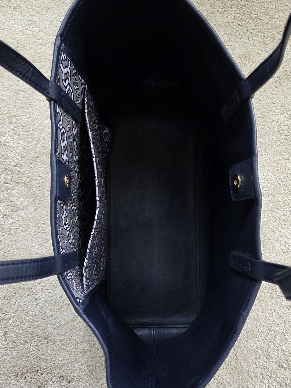 Tory Burch Navy Stripe Logo Tote - Picture 3 of 4